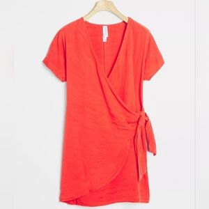 Amadi Anthropologie Miena Red Wrap Robe Mini Dress Side Tie XS